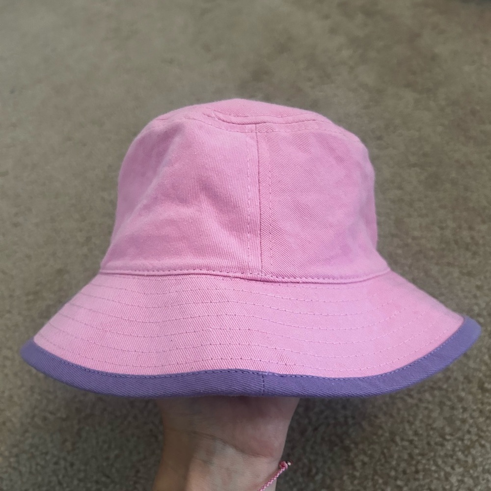 Pink bucket hat with purple inside